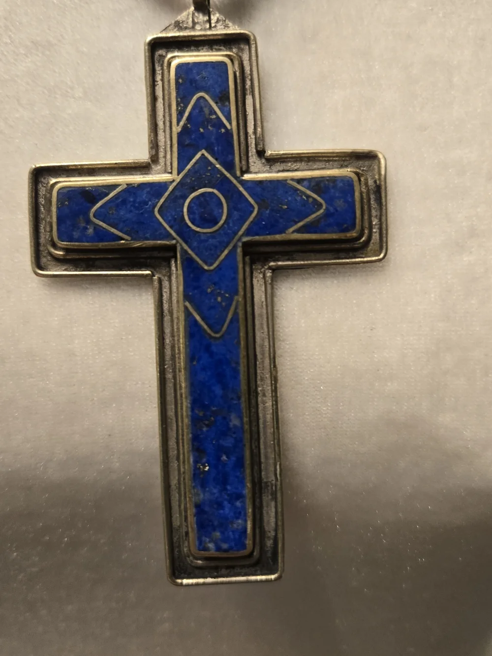 Vintage 925 Tasco Layered Blue & Coral Beaded Cross Necklace - Unbranded